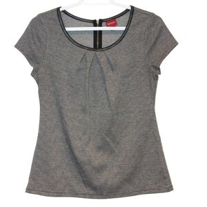 3/$25 🏷 Merona Black and White Woven Shirt with Leather Trim Size Small